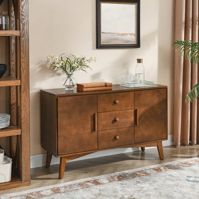 Buffet 47,3 "Mid Century Modern Buffet avec rangement, armoire de rangement avec 2 portes et 3 tiroirs