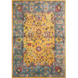 Happy Yellow Gold Color Antique Cotton Pile Indian Agra Floral Rug
