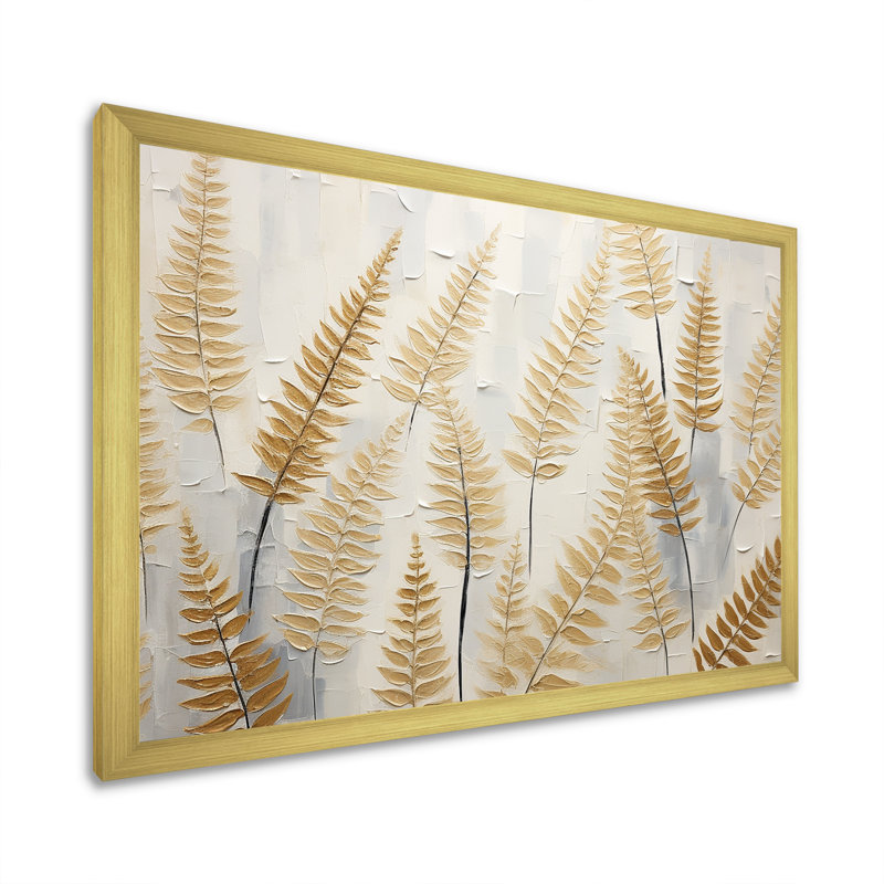 Golden Ferns Silent Symphony - reproduction d'art sur toile, Cadre doré simple, H 30 po x l 40 po x P 1,5 po