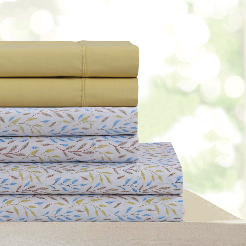600 Thread Count Floral Cotton Quality Sheet Set, Full Sheet Set + 1 Fitted Sheet + 4 Pillowcases