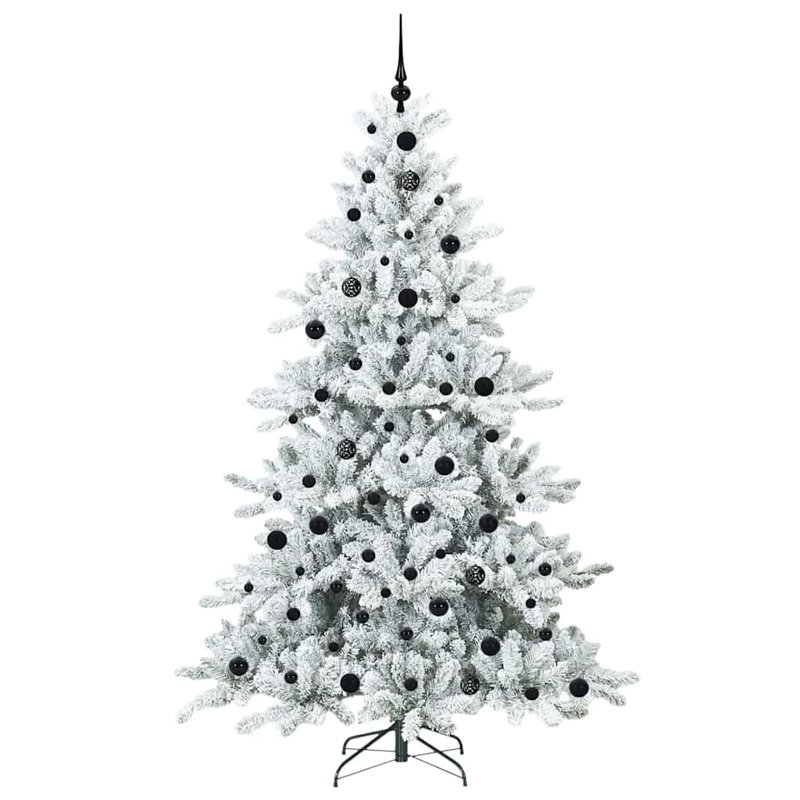 Artificial Hinged Christmas Tree with 300 LEDs, 6.89' H, White/Black