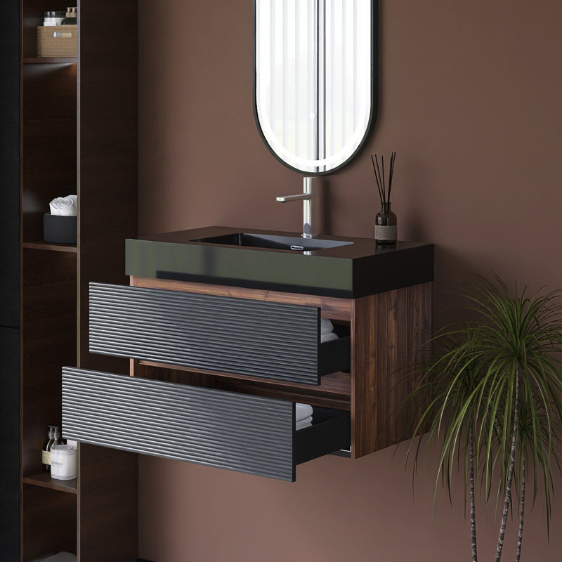 Meuble-lavabo mural avec lavabo à surface solide intégré, 36"