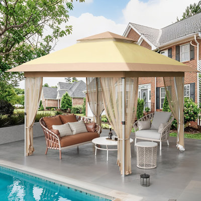 Tente escamotable avec moustiquaire, abri UV imperméable pour l'extérieur, pavillon de jardin à hauteur réglable, sac de transport à roulettes, tente d'événement portable pour jardin, cour, terrasse, fêtes