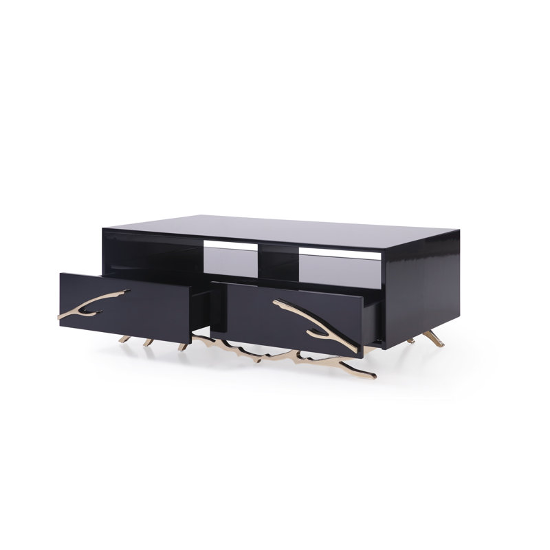 Table basse abstraite avec rangement Frisina, Noir, Or