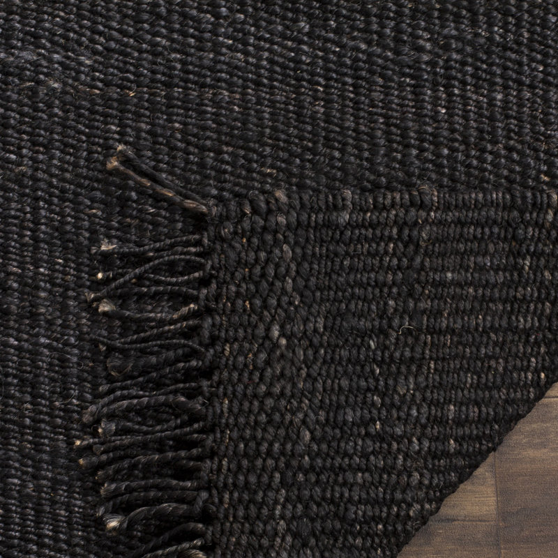 Tapis noir en jute tissé à la main Fitzwater, Carré 4 pi