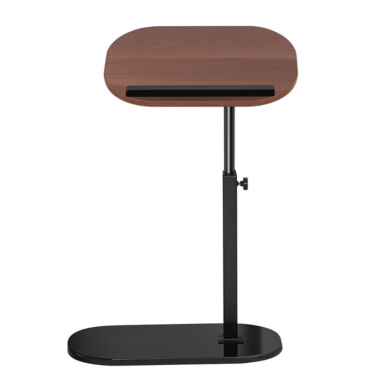 C Shaped End Table, Adjustable Height Skinny Side Table, 360 Degree Swivel TV Tray Table, Night Stand with 2-Tier Storage Shelf, Reversible Couch Table (Brown)