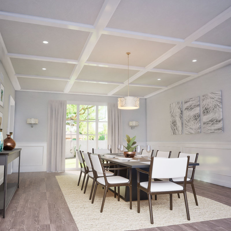 Endurathane 8" Traditional Coffered Ceiling Kit w/ Classic Cross Intersection for Rooms 10' x 14' or Smaller, Factory Primed