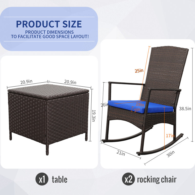 Outdoor Rocking Chairs with Storage Coffee Table, Navy