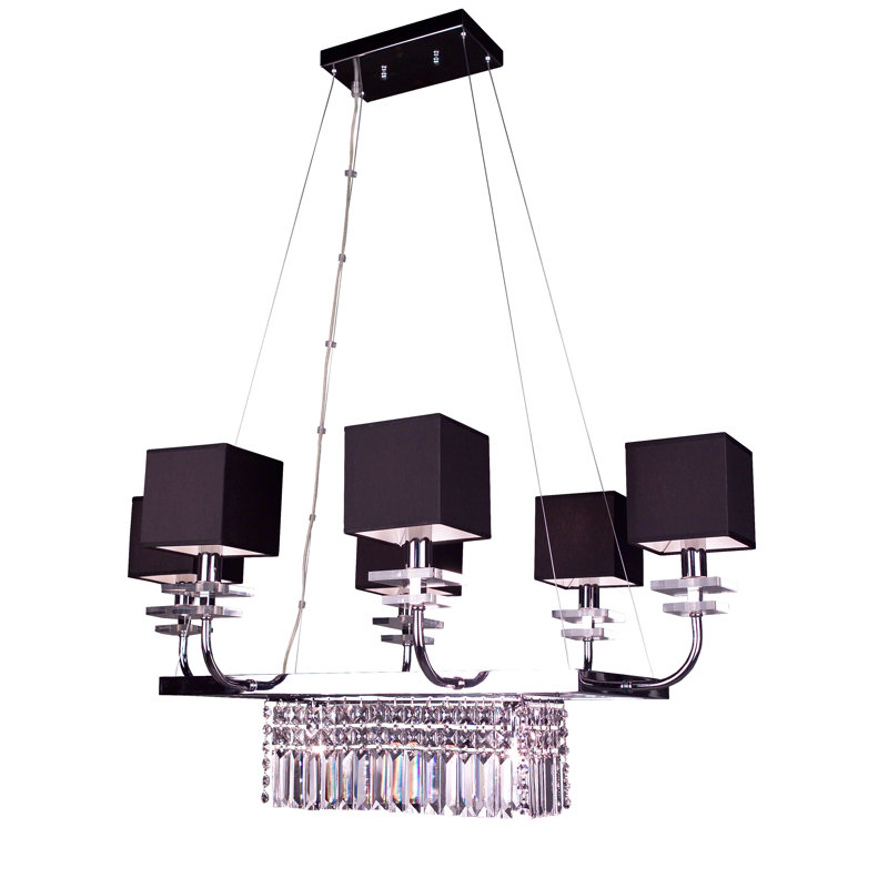 Lustre gris classique/traditionnel 8 lumières Quadrille, Noir, Crystalique avec rectangles