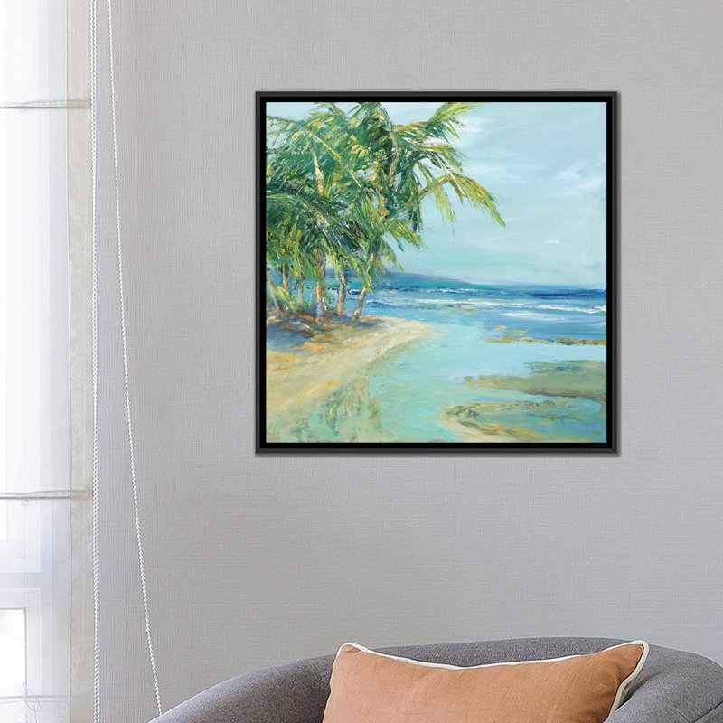 «Blue Coastal Lagoon», reproduction sur toile, H 26 po x l 26 po x P 1,5 po, Toile avec cadre noir, Pas de tapis