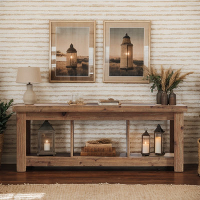 Console 63 po en bois massif autoportant, entrée multifonctionnelle et table d'appoint avec 3 tablettes de rangement ouvertes