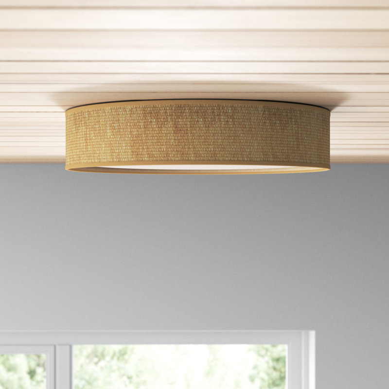 Melanie Single Light Grasscloth Fabric LED Flush Mount