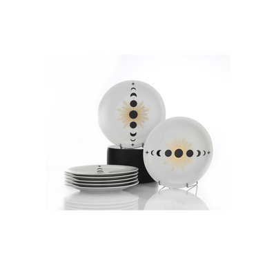 Elegant Dessert Plate Set (6 Pieces), Black, White & Gold, 8.3 x 8.3 x 0.8 inches | 100% Porcelain | Stylish Dining Experience for Special Occasions | Not Dishwasher or Microwave Safe, Perfect for Entertaining