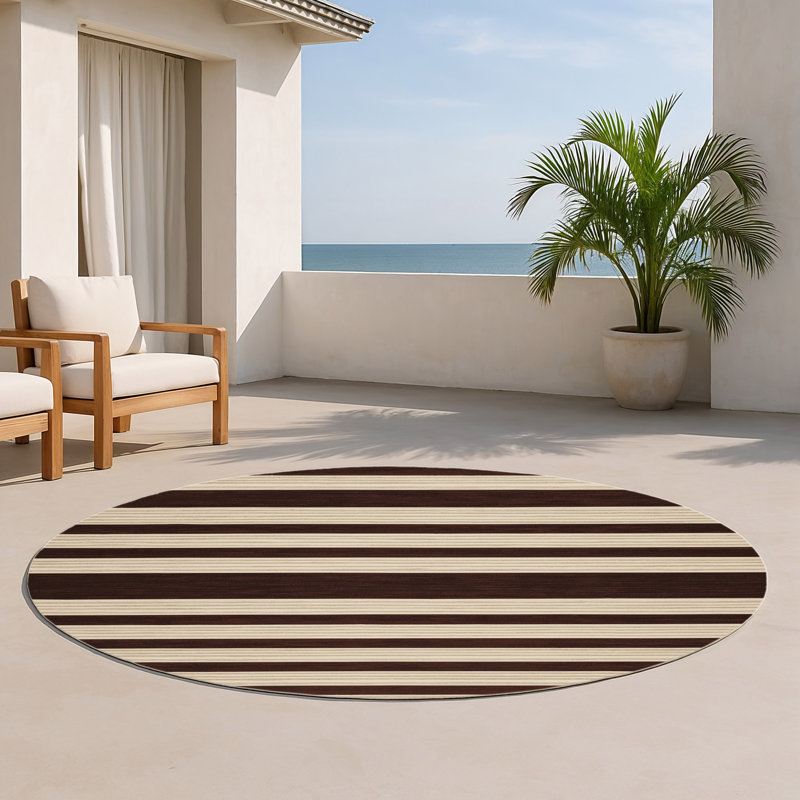 Tapis intérieur / extérieur noir HorizontalStripes, Rond 5 pi