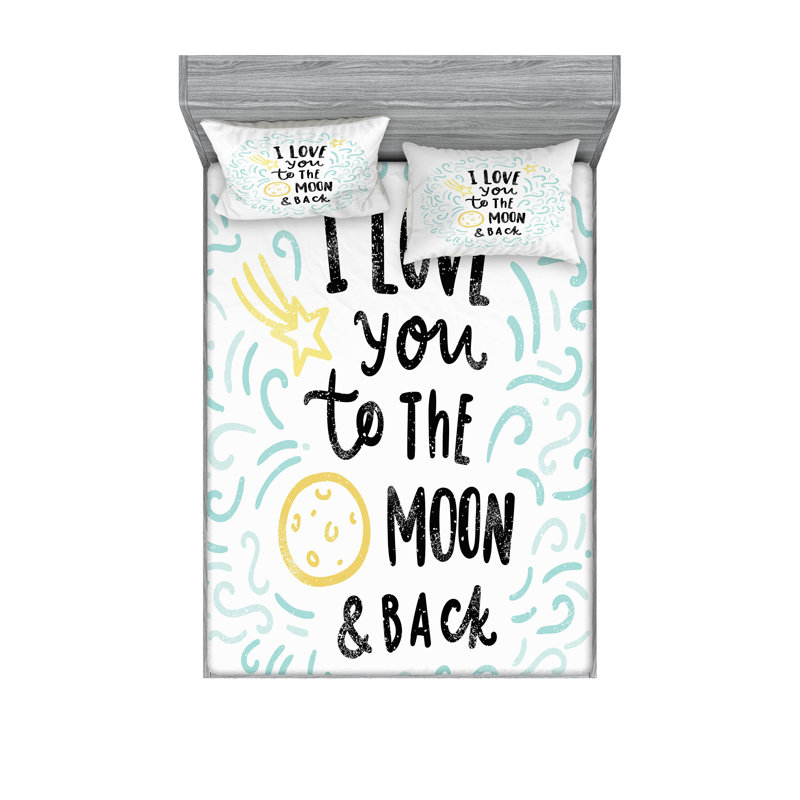 Drap-housse et coussin décoratif Ambesonne I Love You jaune gris menthe, Ensemble de draps pour grand lit + 5 pièces suppl