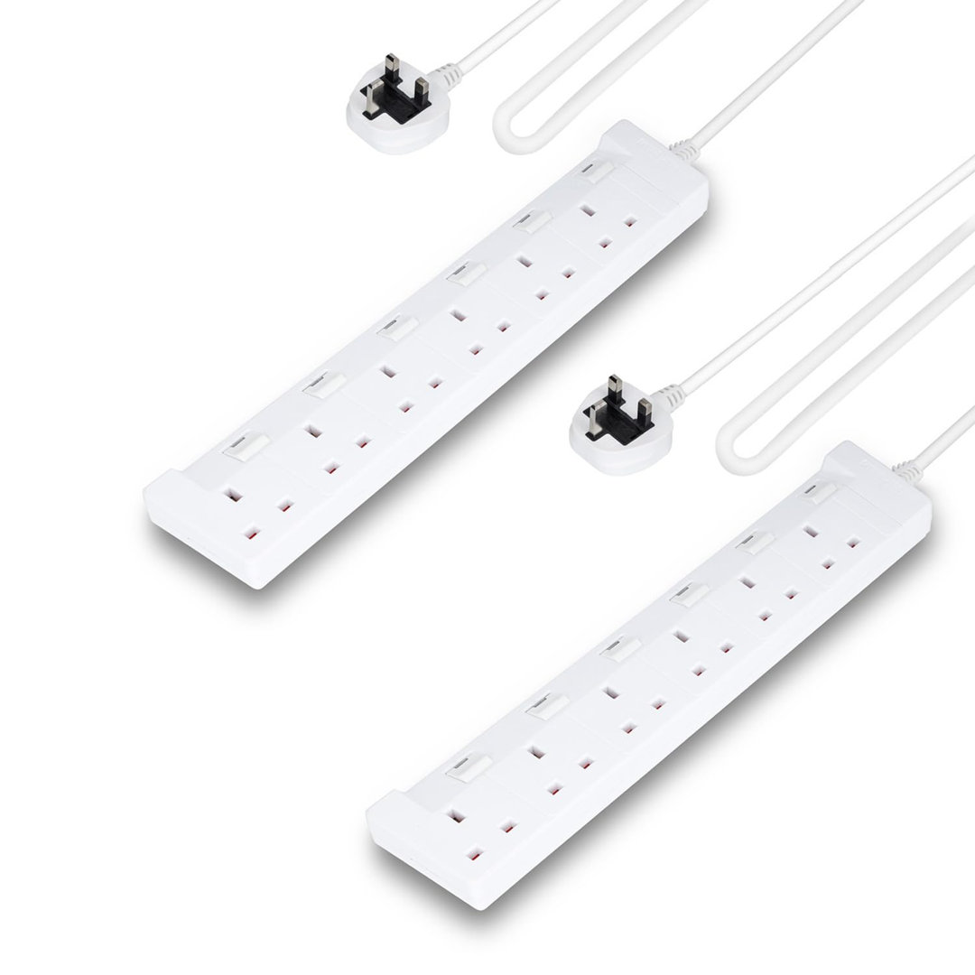 Geepas 6 Gang Extension, 2M Cable Pack Of 2, White - Image 3