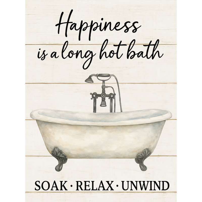 "Happiness is a Long Hot Bath", art mural rétro sur toile, H 16 po x l 12 po