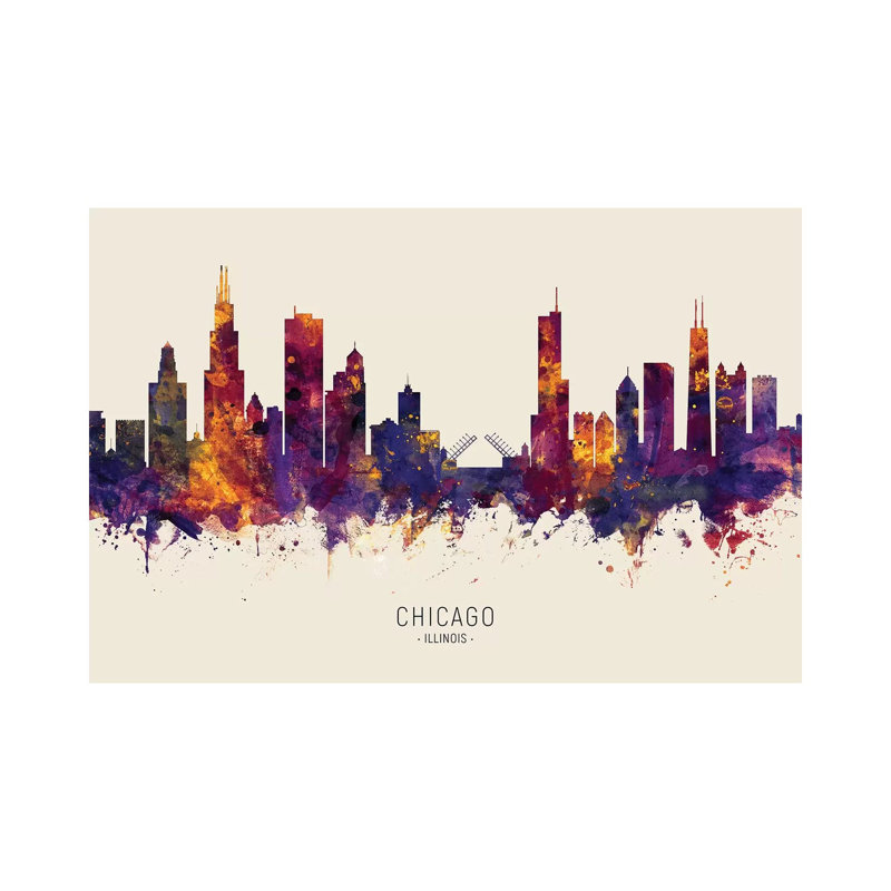 Chicago Illinois Skyline Red Beige by Michael Tompsett - Wrapped Canvas Print, 20.32 cm H x 30.48 cm W