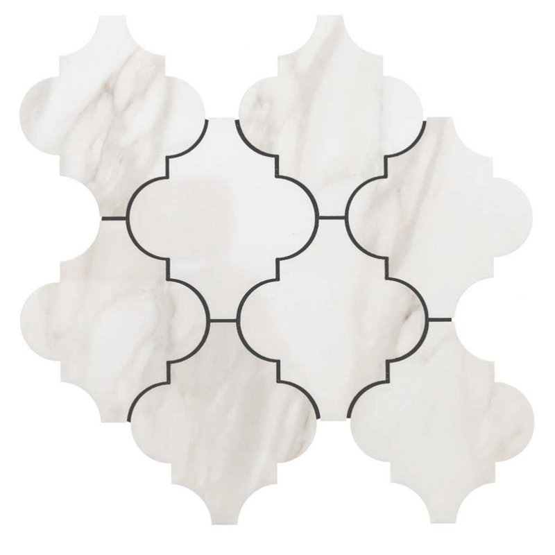 Stately Arabesque 11" x 12" Porcelain Marble Look Wall & Floor Tile, Gold