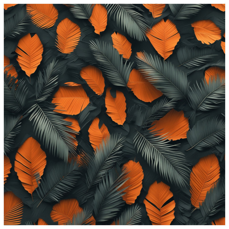 Édredon orange et feuilles noires, Lit simple