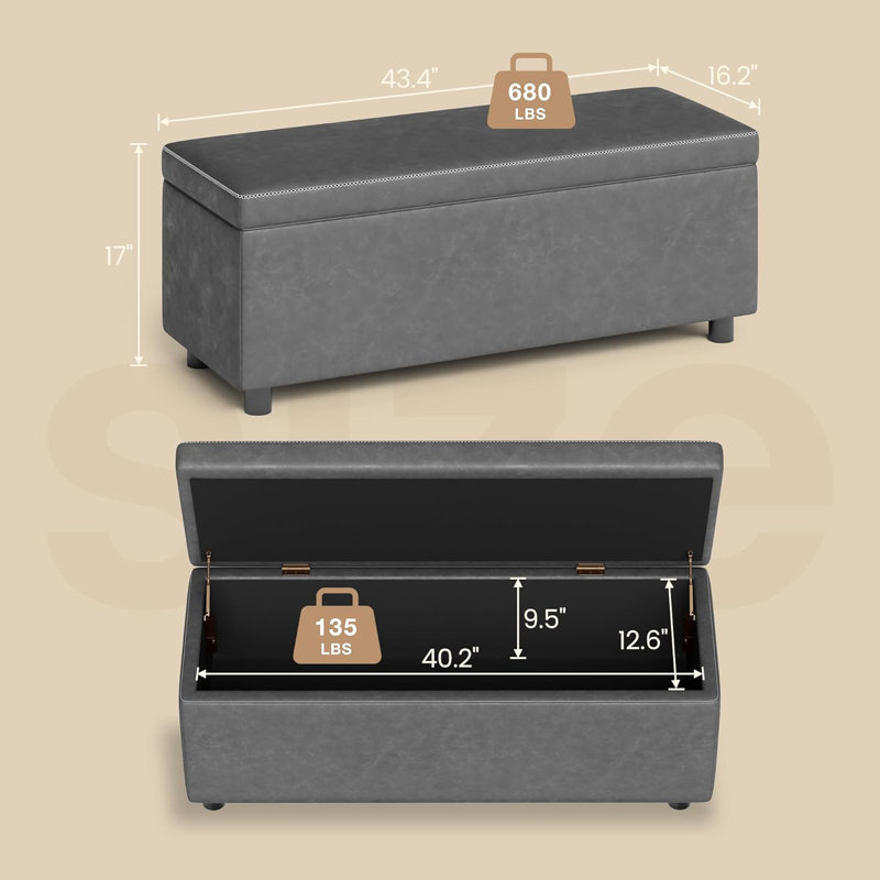 Storage Ottoman Bench, Grey