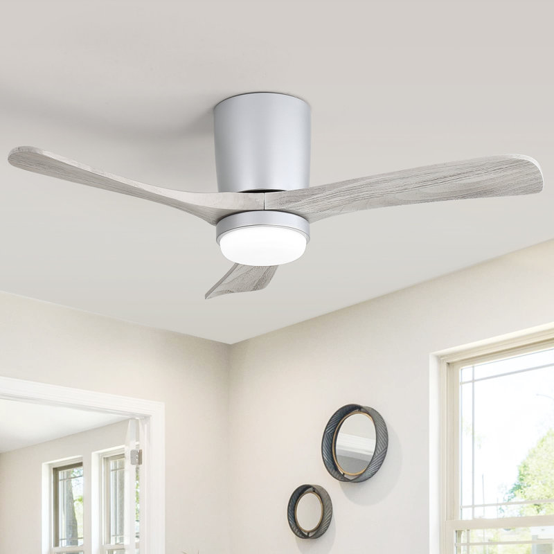 Ventilateur de plafond encastré à 3 pales en bois massif Nicola de 42 po avec télécommande et fonction de minuterie, Argent