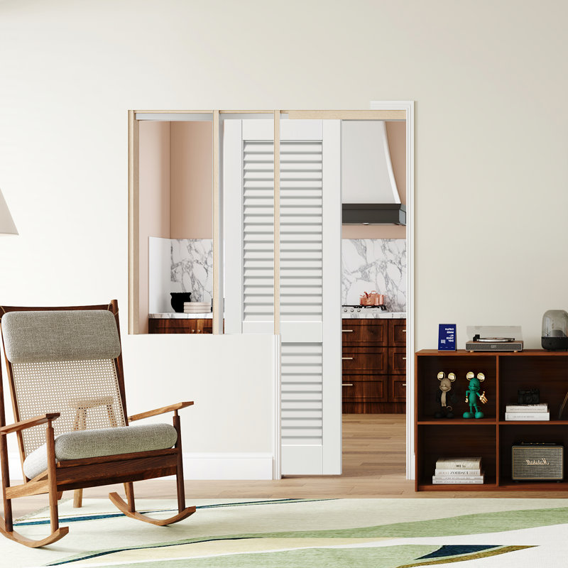 Sliding Pocket Door - Louvre Design Manufacture Wood With Sliding Pocket Door Hardware Included, 24" W x 80" H