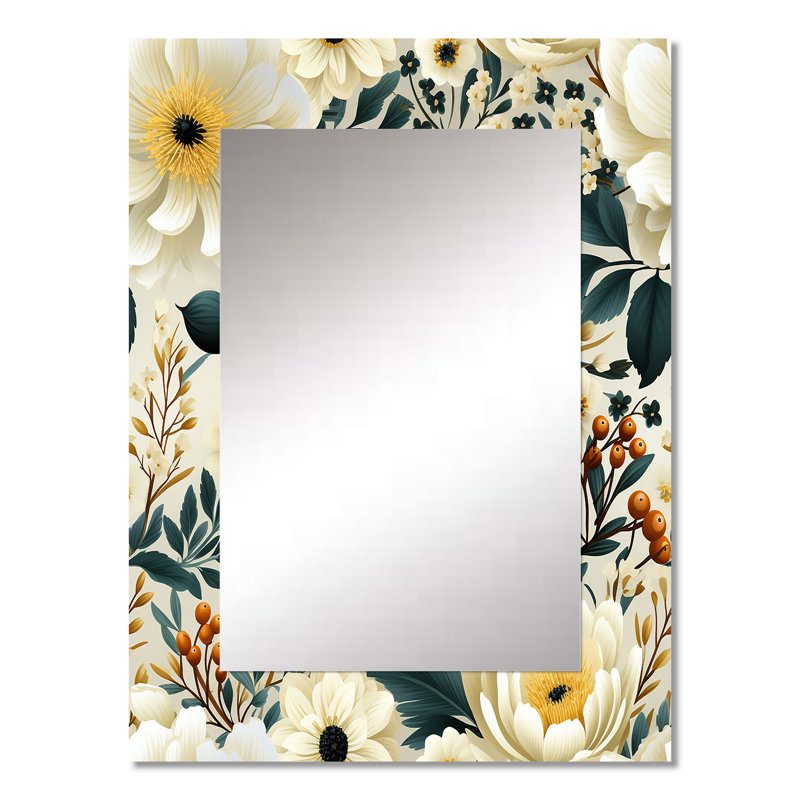 Arismendy ivoire boho chic motif floral - décoration murale miroir unique floral, 32 po x 24 po