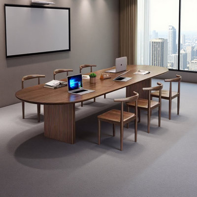 Nut-Brown Solid Pine Wood Oval Conference Table by Latitude Run