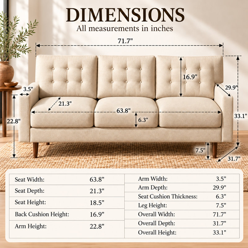 Upholstered 71.7 " Sofa, Beige