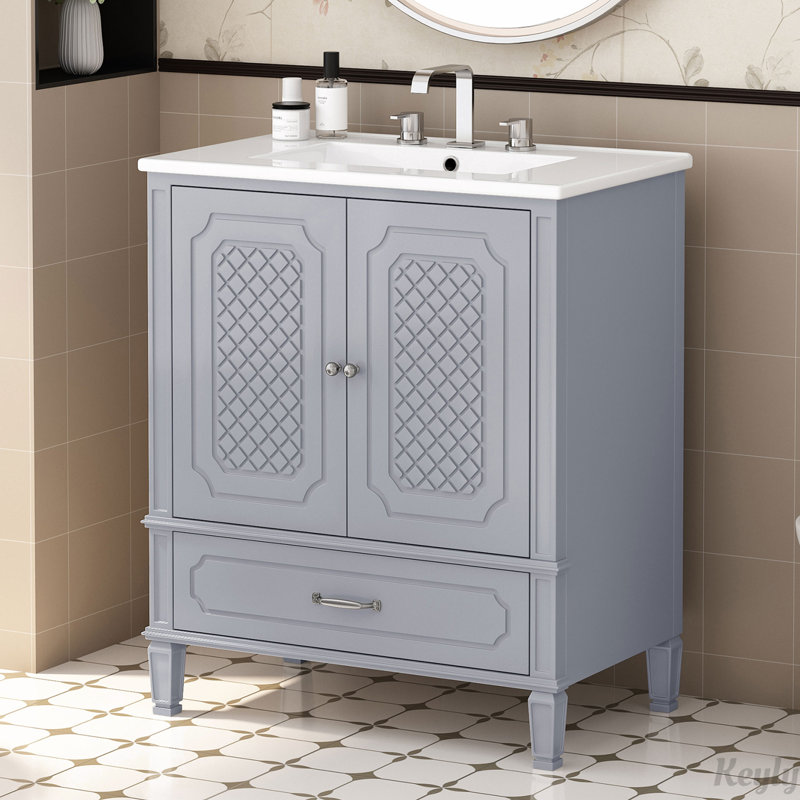 Meuble-lavabo 30 po avec lavabo style rétro, Gris