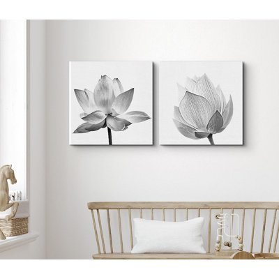 Minimal Botanical " Film Grain Closeup Of Lotus " 2 - Pieces
