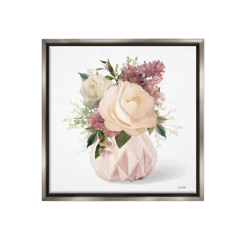 «Blush Pink Bouquet Floater Frame» par House Fenway sur, H 18 po x l 18 po, Cadre flottant gris lustré