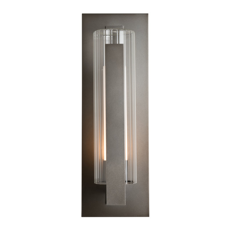 Vertical Bar Fluted Clear Glass 1-Bulb Outdoor Flush Mount, Coastal Mahogany, 18.8" H x 6.5" W x 5.4"D