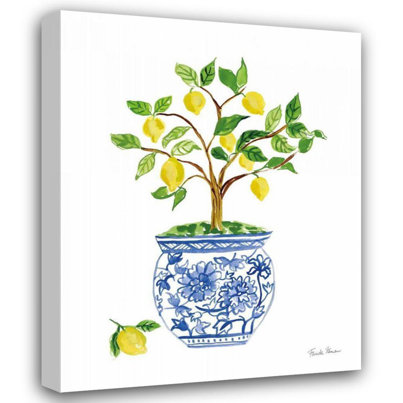 «Red Barrel Studio®» par Zaman, galerie d'art sur toile tendue Farida, «Lemon Chinoiserie I», H 18 po x l 15 po