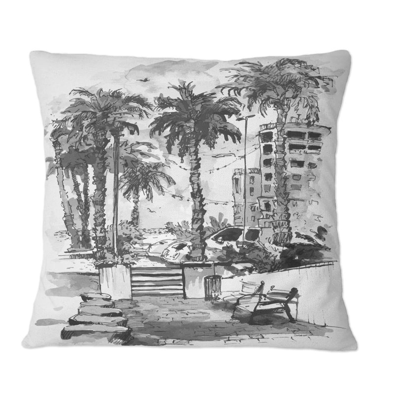Rues et bâtiments de Miami City en Floride - Coussin décoratif imprimé industriel, 18 po x 18 po