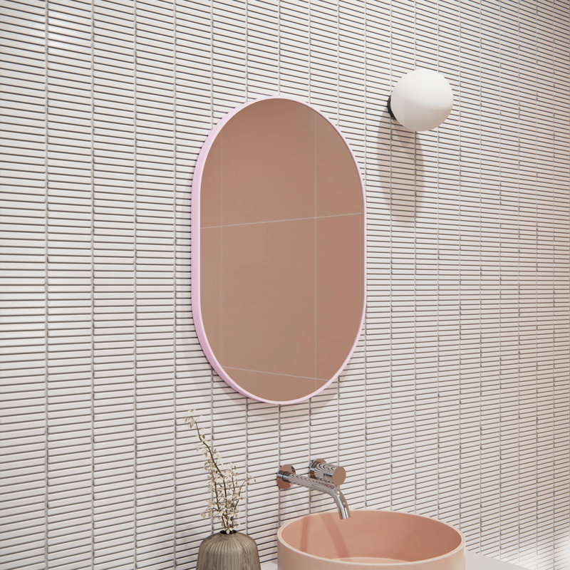 Modern & Contemporary Accent Bathroom / Vanity Dresser Mirror, Pink, 28" x 20"