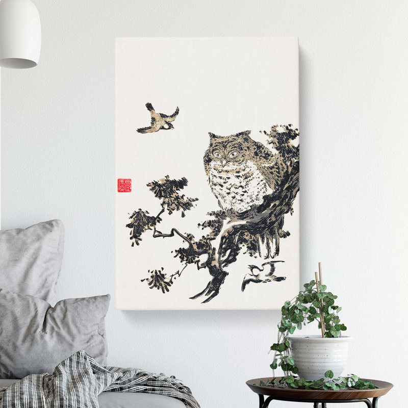 Owl And Two Swallows by Utagawa Toyohiro - Wrapped Canvas Painting, 76cm H x 50cm W x 3cm D