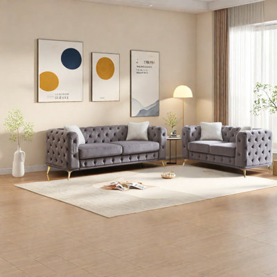 Comfortable Modern Sofas, Velvet Upholstered With Solid Wood Frame For Living Room