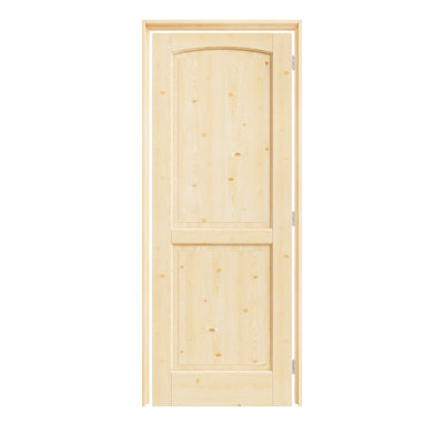36" x 80" 2-Panel Arch Top Pine Wood Interior Prehung Door with Silver Hinges, Natural Pine Wood, Interior Door as Pantry Door, Bedroom Door, Laundry Door, Closet Doors, Room Doors, Right Hand