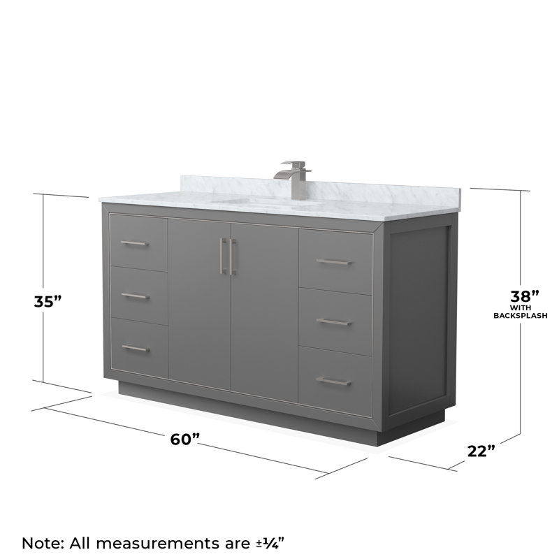 Ensemble de meuble-lavabo simple 60 po Icon, Nickel brossé, Gris foncé