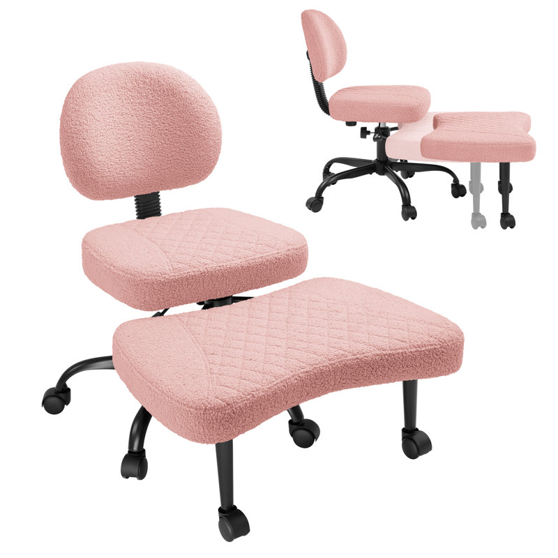Ergonomic Cross Legged Meditation Chair, 360° Swivel Office Chair With Wheels, ADHD Chair With Footrest, Lumbar Support, Wider Height Adjustable Backrest And Seat, Teddy Fleece Kneeling Chair For Yoga