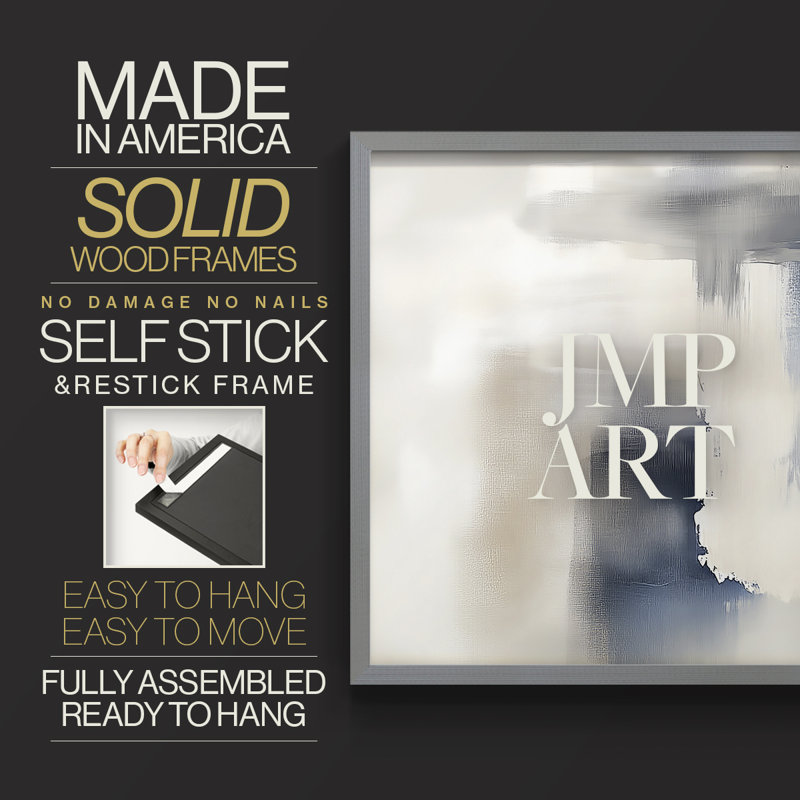 Abstract Series-CIX -Framed Print - Restickable, 16" H x 20" W, Grey
