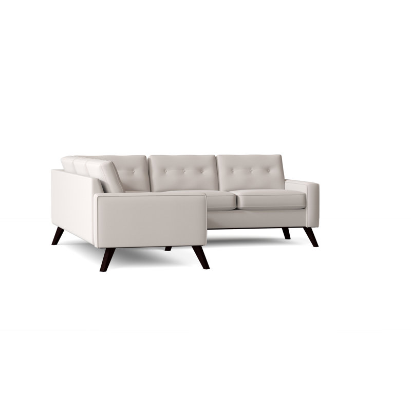 Canapé modulaire de coin en coton 96 po Amber, Blanc Lena, Accoudoir à gauche (vu de face), Noir
