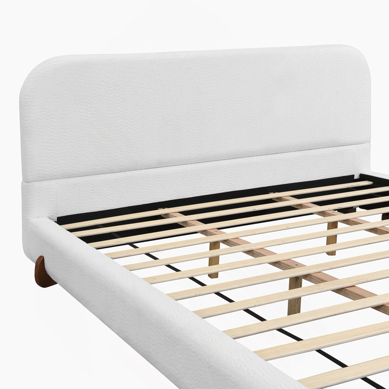 Structure unique et élégante avec tissu en tissu et pieds en bois massif revêtus de très grand lit, Blanc, Roi