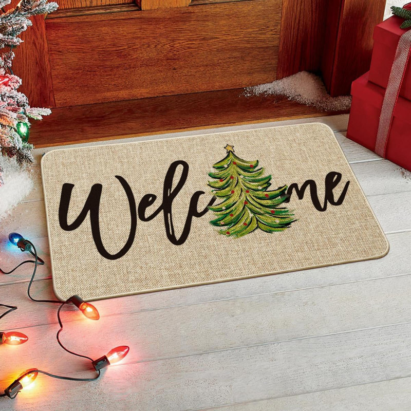Paillasson Xmas Tree Christmas Welcome, Beige