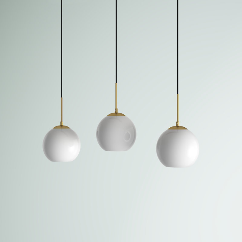 Snead 3-Light Globe Kitchen Island Pendant, Brass, Frosted White