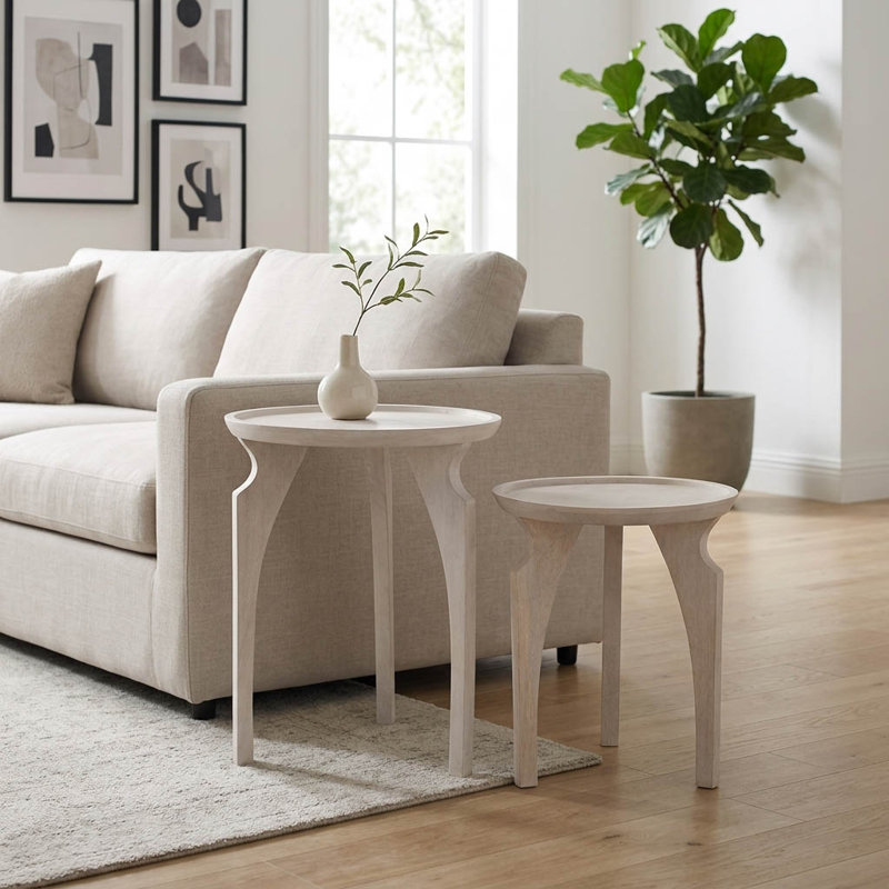 Modern Neutral Chic Wood Accent Tables, Ivory, Set of 2 - 18" x 18" x 22"