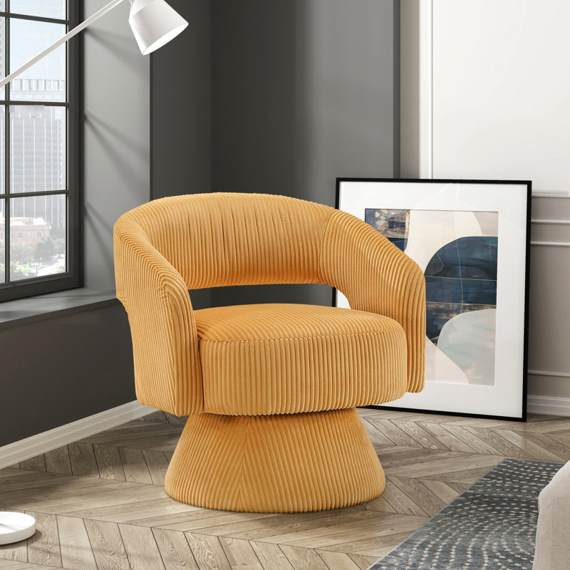 Fauteuil d'appoint pivotant à 360 degrés en velours côtelé, fabrication confortable en bois massif, Jaune