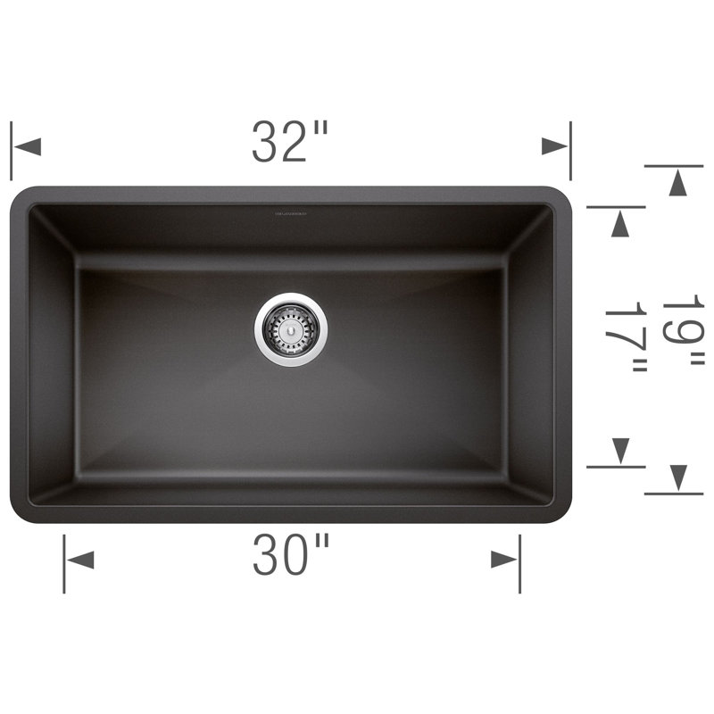 Precis SILGRANIT 32" L X 19" W Super Single Undermount Kitchen SInk, Anthracite